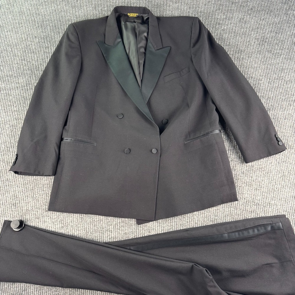 Vintage Adolfo Tuxedo Men 48L Black Double Breasted Wool Pants 44x29.5 Italy